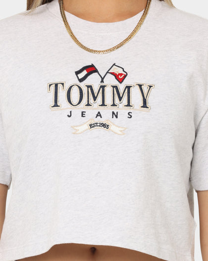 Tommy Jeans Women's TJW Super Crop Modern Prep 1 T-Shirt Silver Grey Heather