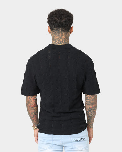 Saint Morta Knitted Button Up T-Shirt Black