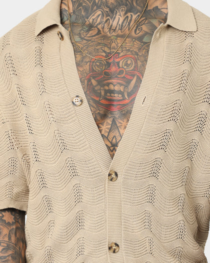 Saint Morta Knitted Button Up T-Shirt Stone