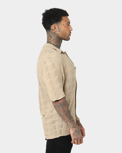 Saint Morta Knitted Button Up T-Shirt Stone