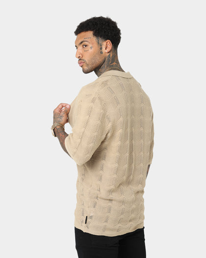 Saint Morta Knitted Button Up T-Shirt Stone