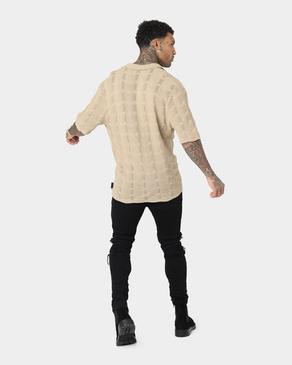 Saint Morta Knitted Button Up T-Shirt Stone