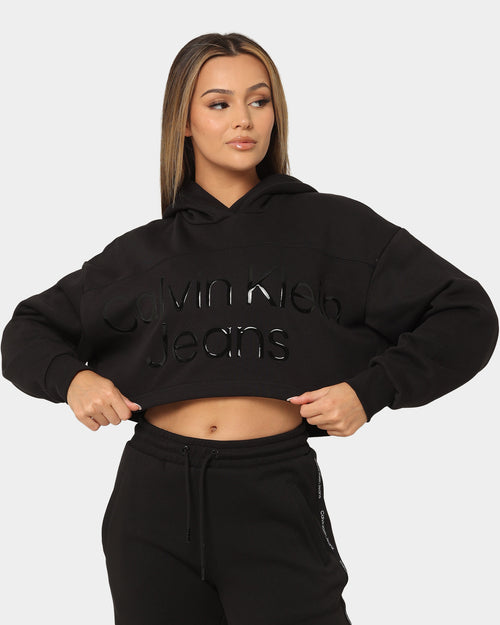 Calvin Klein Women's Shiny Institutional Hoodie Ck Black