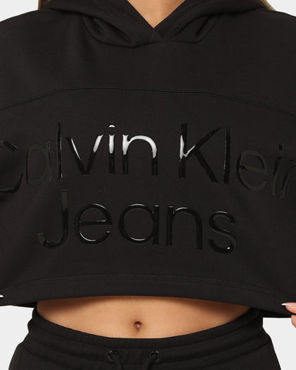 Calvin Klein Women's Shiny Institutional Hoodie Ck Black