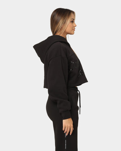 Calvin Klein Women's Shiny Institutional Hoodie Ck Black