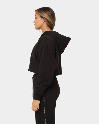 Calvin Klein Women's Shiny Institutional Hoodie Ck Black