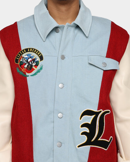 Lifted Anchors Claridge Letterman Jacket Denim/Red/Cream