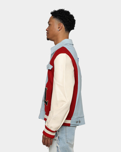 Lifted Anchors Claridge Letterman Jacket Denim/Red/Cream