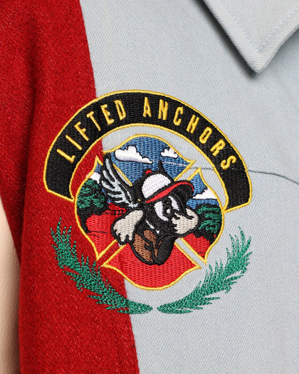 Lifted Anchors Claridge Letterman Jacket Denim/Red/Cream
