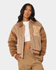 The New Establishment Women's Two Tone Letterman Jacket Silver Lining/Brown