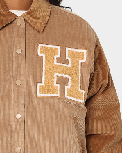 The New Establishment Women's Two Tone Letterman Jacket Silver Lining/Brown