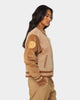 The New Establishment Women's Two Tone Letterman Jacket Silver Lining/Brown
