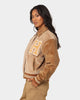 The New Establishment Women's Two Tone Letterman Jacket Silver Lining/Brown
