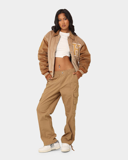 The New Establishment Women's Two Tone Letterman Jacket Silver Lining/Brown