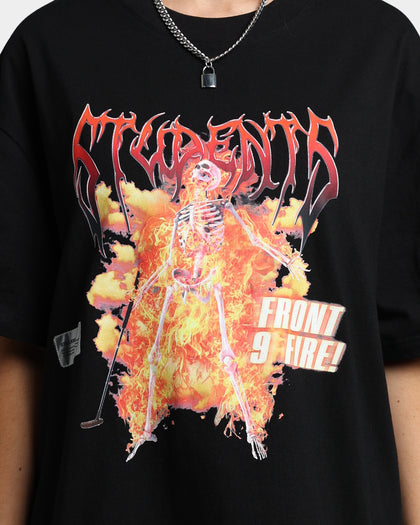 Students Golf Front 9 Fire T-Shirt Black