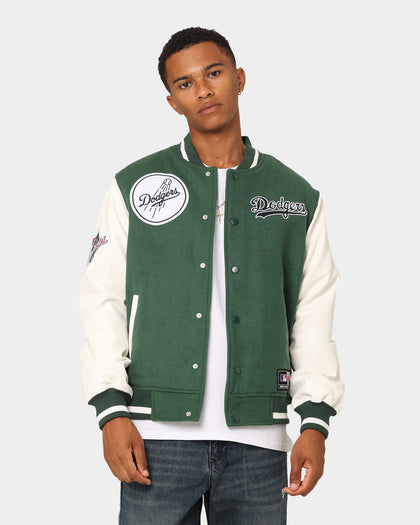 Majestic Athletic Los Angeles Dodgers Team Wordmark Melton/PU Leather Jacket Dark Cedar/Vintage White