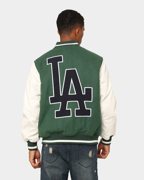 Majestic Athletic Los Angeles Dodgers Team Wordmark Melton/PU Leather Jacket Dark Cedar/Vintage White