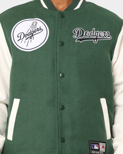 Majestic Athletic Los Angeles Dodgers Team Wordmark Melton/PU Leather Jacket Dark Cedar/Vintage White