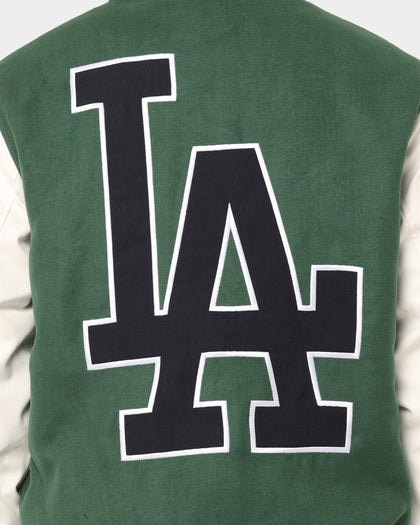 Majestic Athletic Los Angeles Dodgers Team Wordmark Melton/PU Leather Jacket Dark Cedar/Vintage White