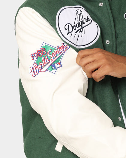 Majestic Athletic Los Angeles Dodgers Team Wordmark Melton/PU Leather Jacket Dark Cedar/Vintage White