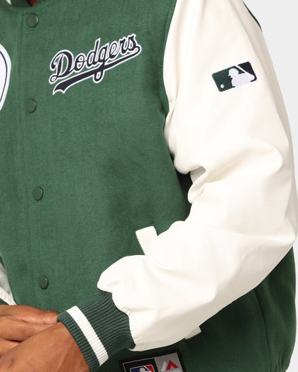 Majestic Athletic Los Angeles Dodgers Team Wordmark Melton/PU Leather Jacket Dark Cedar/Vintage White