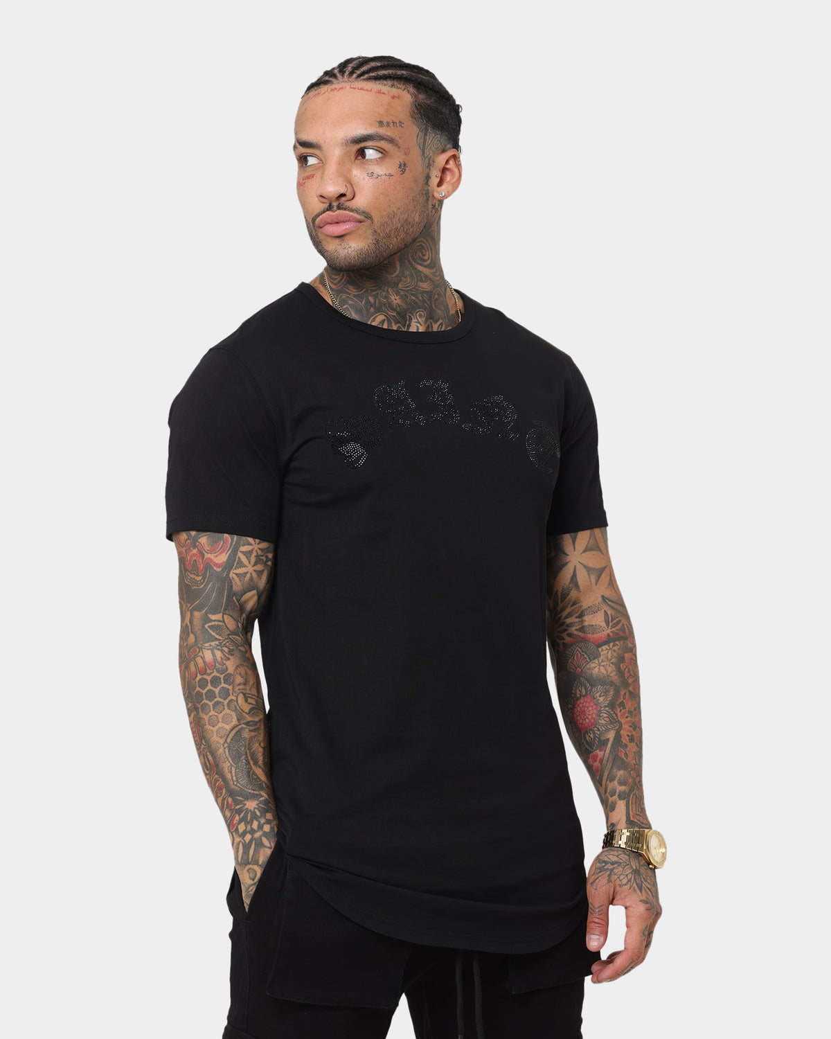 Saint Morta Gothic Rhinestone T-Shirt Black/Black | Culture Kings US