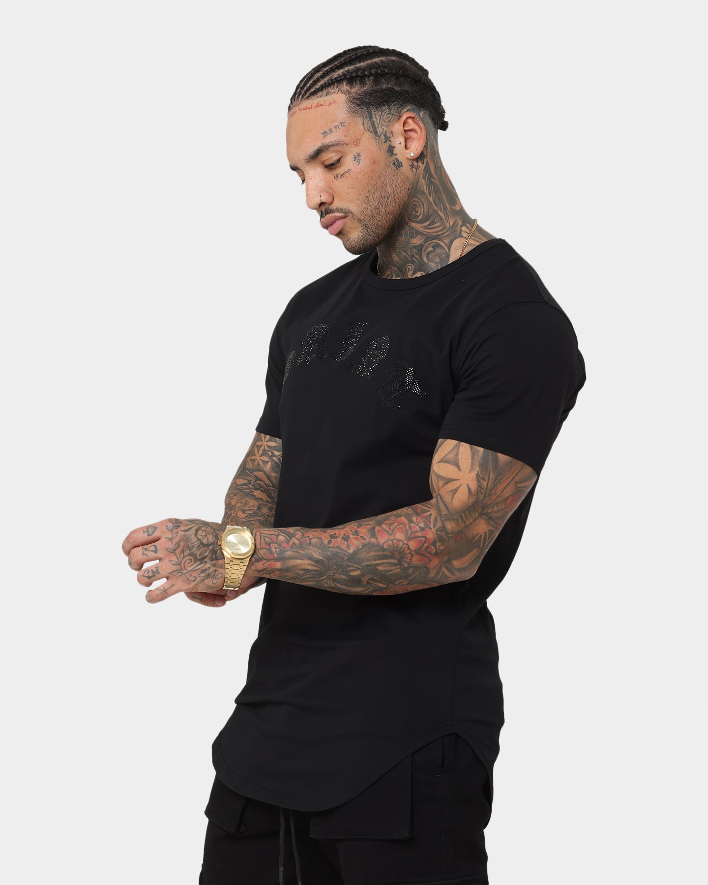 Saint Morta Gothic Rhinestone T-Shirt Black/Black | Culture Kings US