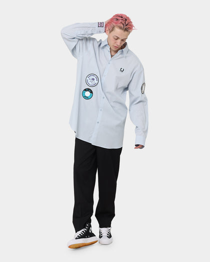 Fred Perry X Raf Simons Oversized Patched Shirt Cloud Blue