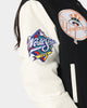 Majestic Athletic Women's New York Yankees Team Wordmark Melton/PU Jacket French Navy