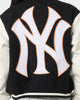 Majestic Athletic Women's New York Yankees Team Wordmark Melton/PU Jacket French Navy