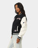 Majestic Athletic Women's New York Yankees Team Wordmark Melton/PU Jacket French Navy
