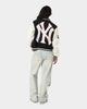 Majestic Athletic Women's New York Yankees Team Wordmark Melton/PU Jacket French Navy