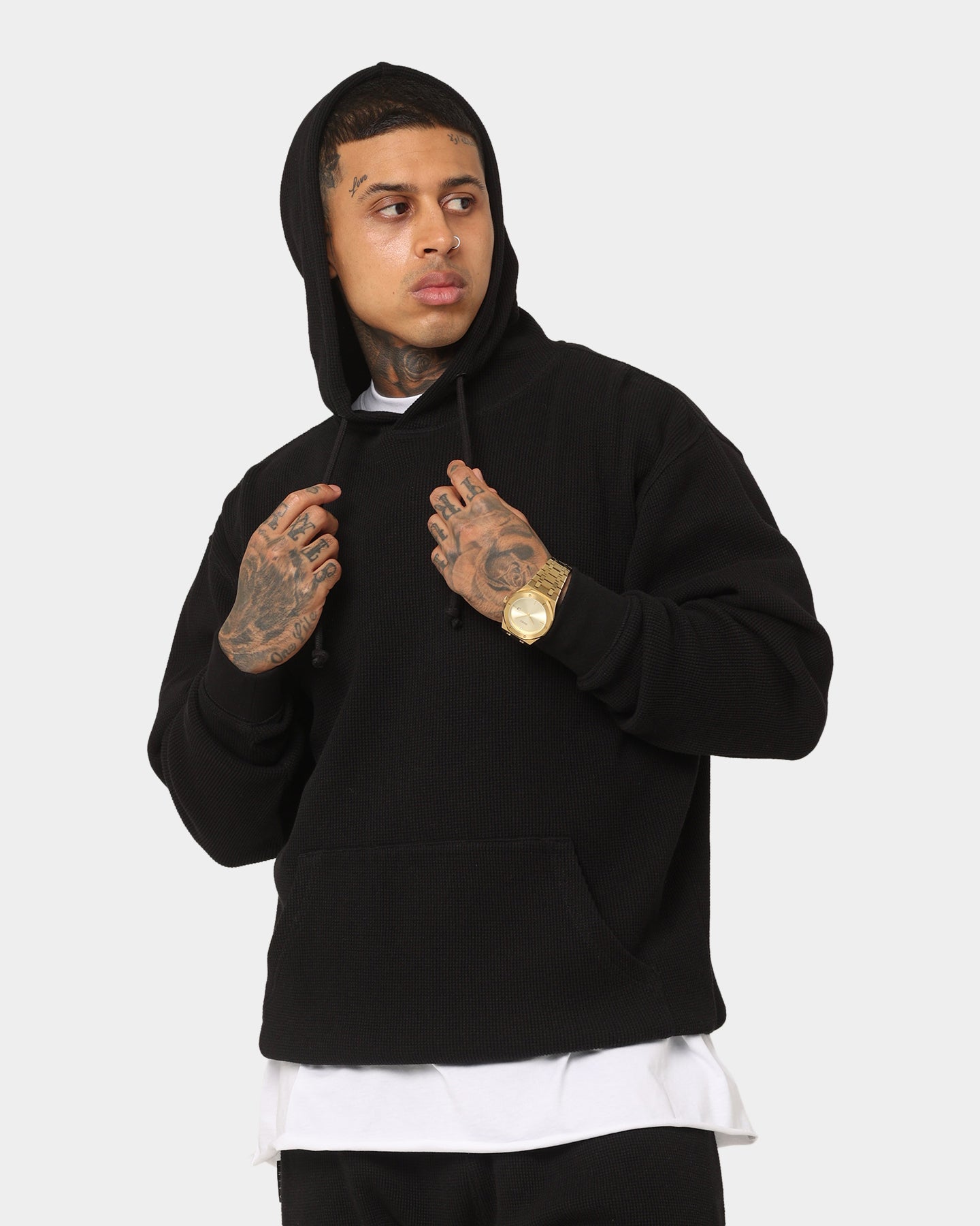 Saint Morta Waffle Hoodie V2 Black | Culture Kings US