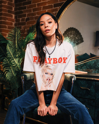 Playboy X Culture Kings Women's Shhh Crop T-Shirt Off White
