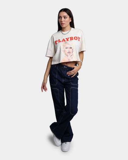 Playboy X Culture Kings Women's Shhh Crop T-Shirt Off White