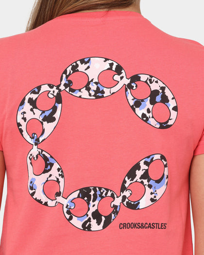 Crooks & Castles Women's Chain Leopard Crop T-Shirt Punch
