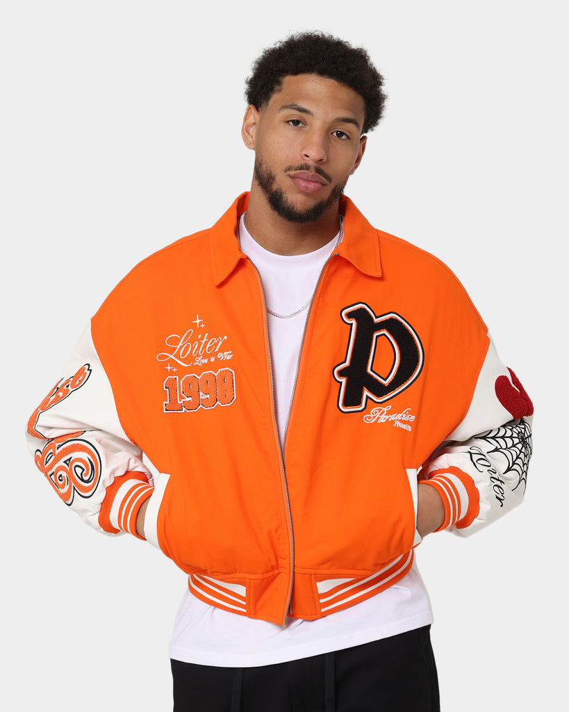 Loiter Paradise Varsity Jacket Orange Culture Kings US