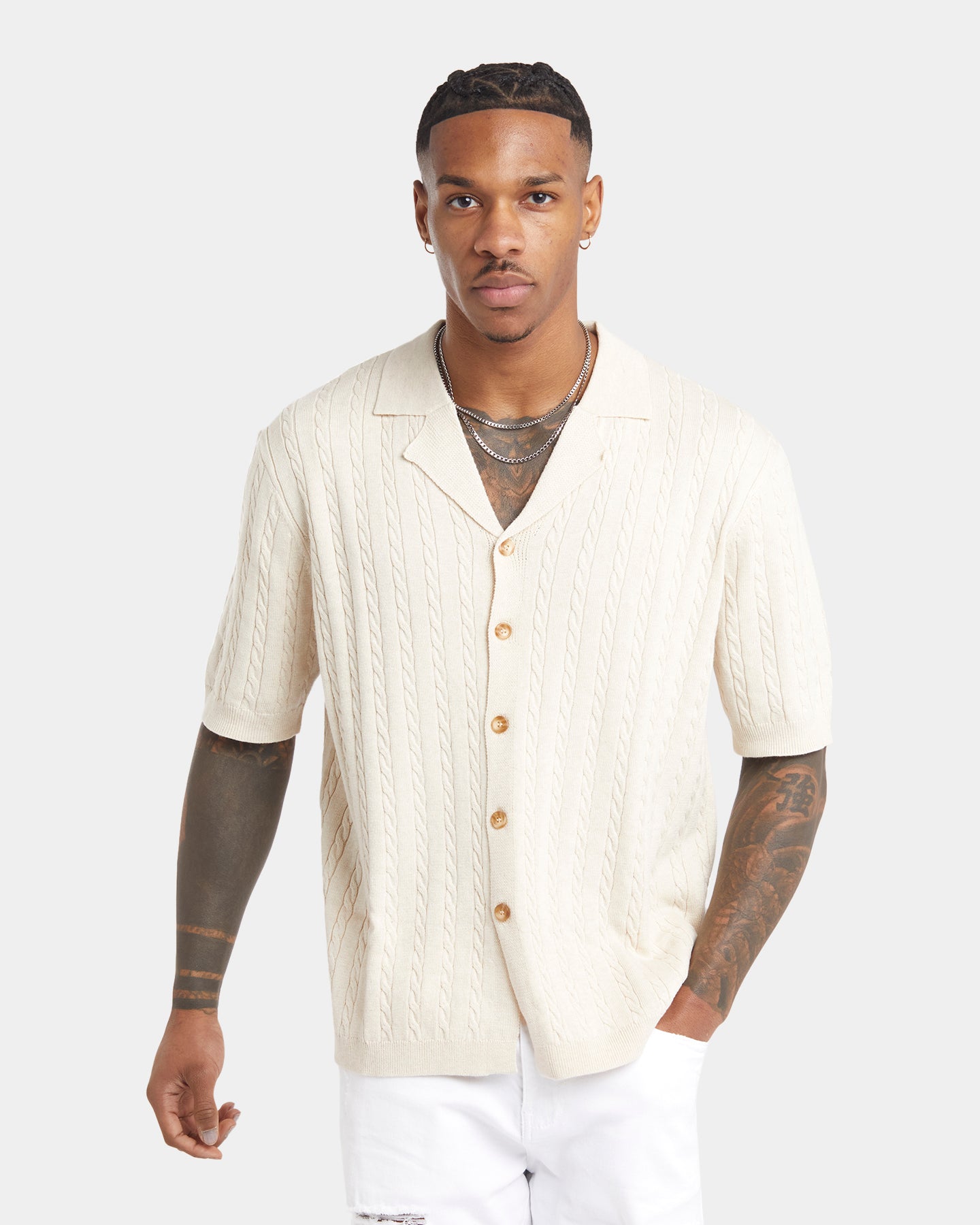 XXIII Terry Knit Button Up Shirt Tan | Culture Kings US