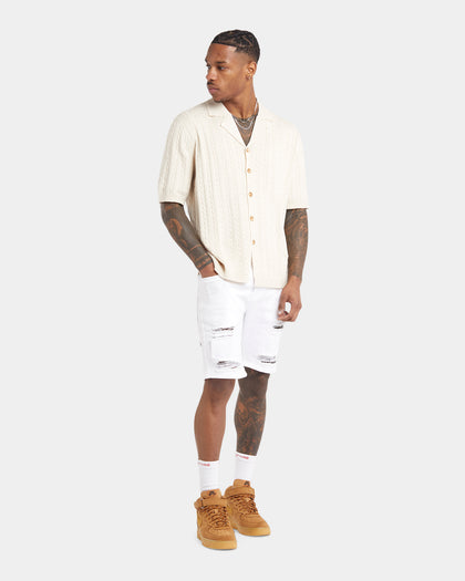 XXIII Terry Knit Button Up Shirt Tan