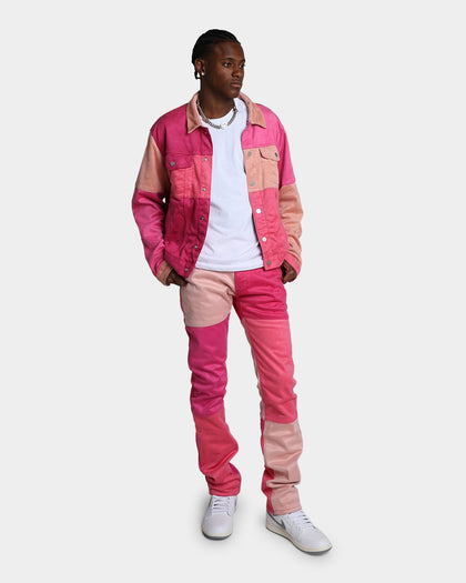 MNML Patchwork Suede Trucker Jacket Pink
