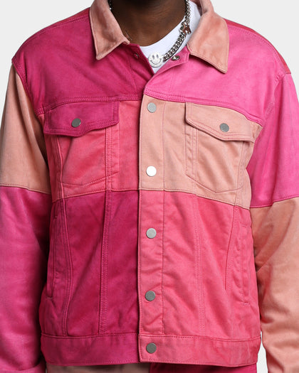 MNML Patchwork Suede Trucker Jacket Pink