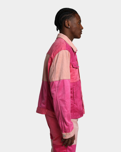 MNML Patchwork Suede Trucker Jacket Pink