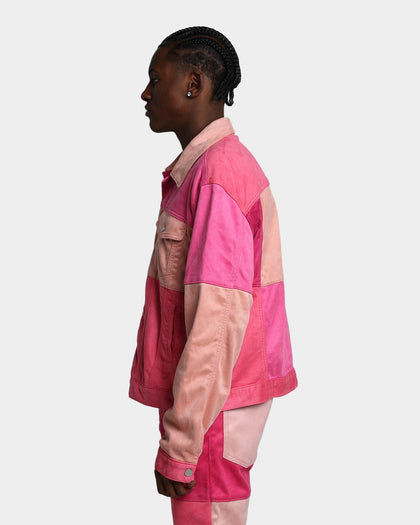 MNML Patchwork Suede Trucker Jacket Pink