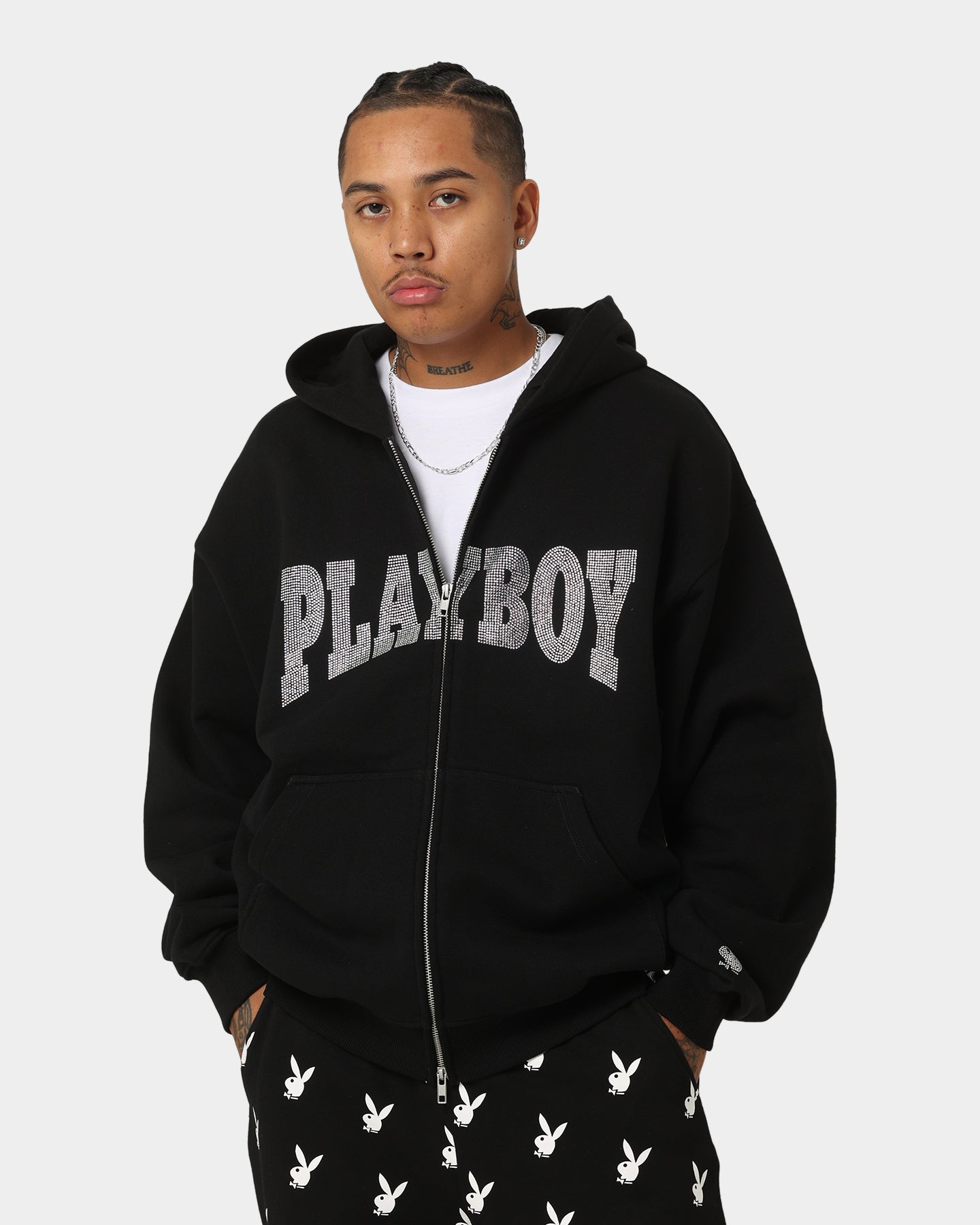 Playboy By CK Full Zip Club Hoodie Black | Culture Kings US