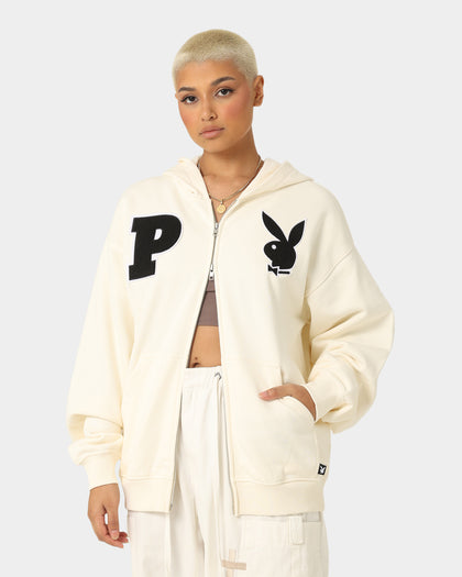 Playboy By CK Full Zip Varsity Hoodie Off White