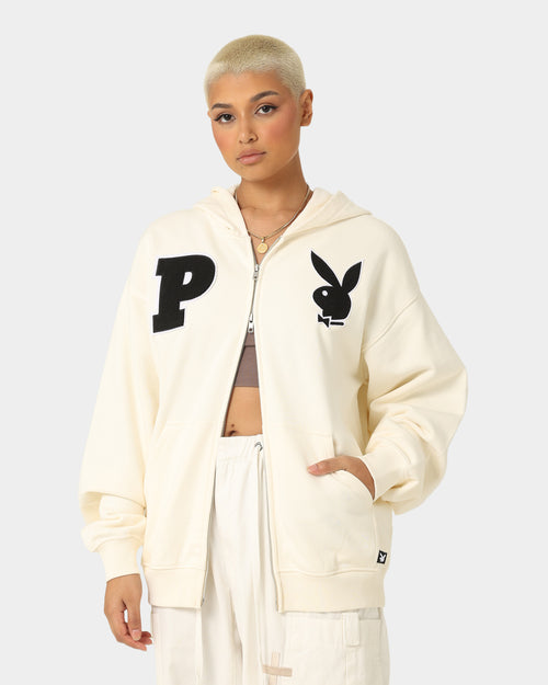 Playboy By CK Full Zip Varsity Hoodie Off White