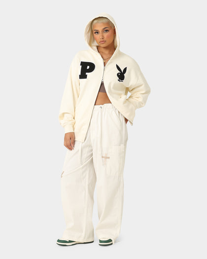 Playboy By CK Full Zip Varsity Hoodie Off White