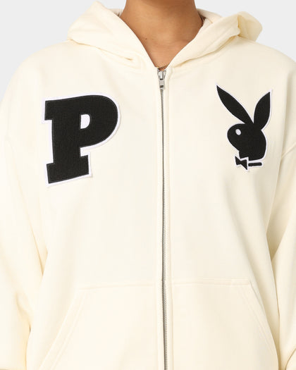 Playboy By CK Full Zip Varsity Hoodie Off White