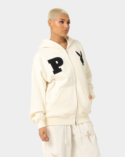 Playboy By CK Full Zip Varsity Hoodie Off White