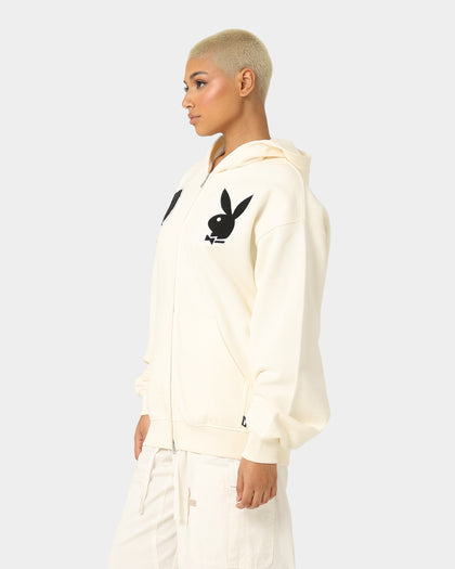 Playboy By CK Full Zip Varsity Hoodie Off White